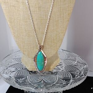 Source Unknown Silver Necklace with Turquoise Pendant